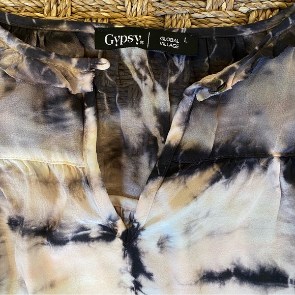Gypsy 05 silk tie dye long sleeve top. Size L - Picture 2 of 10